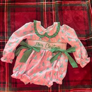 Festive Pink and Green Christmas Smocked Bubble